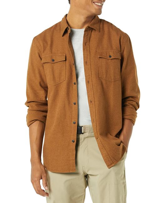 Amazon Essentials Brown Slim-fit Long-sleeve Two-pocket Flannel Shirt for men