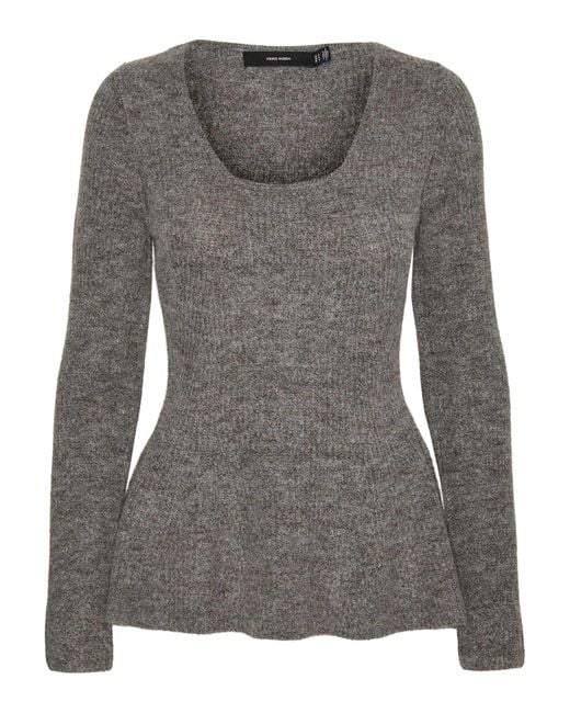 Vero Moda Gray VMDESMA LS U-Neck Peplum Pullover GA Boo Strickpullover