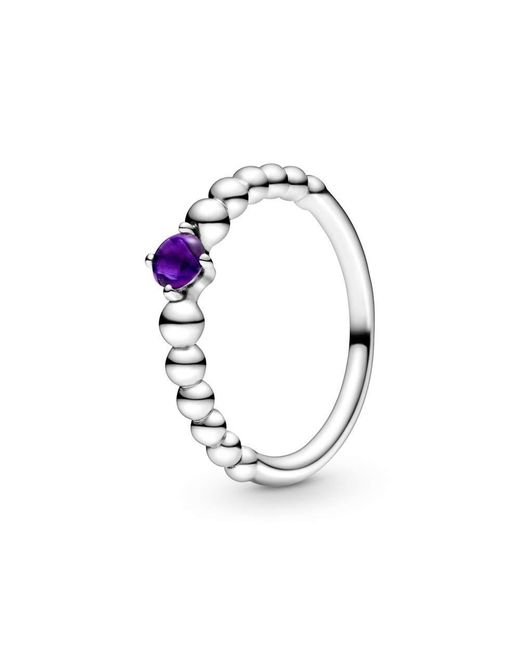 PANDORA February Birthstone Beaded Ring in Metallic | Lyst UK