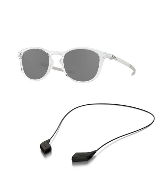 Oakley Metallic Sunglasses Bundle: Oo 9439 943902 Pitchman R Polished Clear Priz Accessory Shiny Black Leash Kit