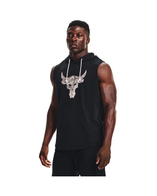 Under Armour Black Project Rock Terry Sleeveless Hoodie for men