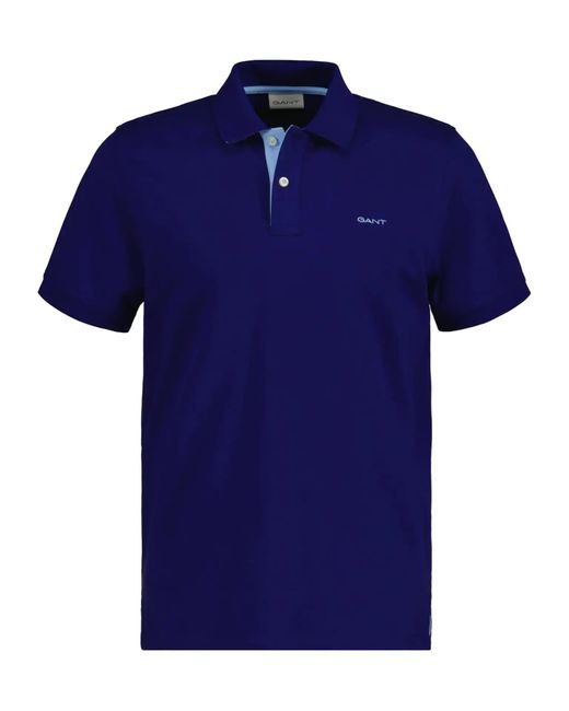 Gant Blue S Regular Contrast Pique Ss Rugger Polo Shirt Rich Navy for men