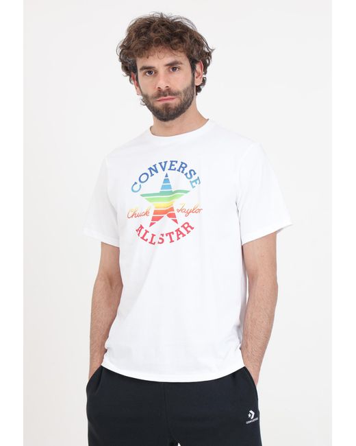 T-Shirt da Uomo Bianca con Stampa Logo Arcobaleno di Converse in White da Uomo