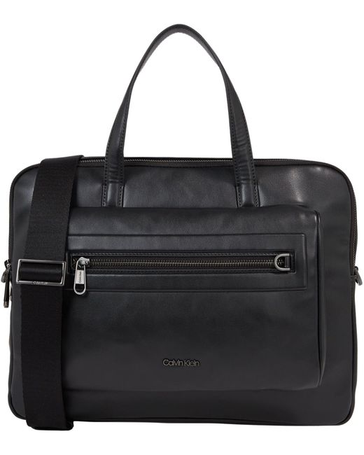 Calvin Klein Black Laptop Bag Elevated Faux Leather for men