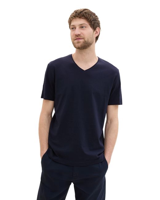 Tom Tailor Basic T-Shirt mit V-Ausschnitt in Blue für Herren
