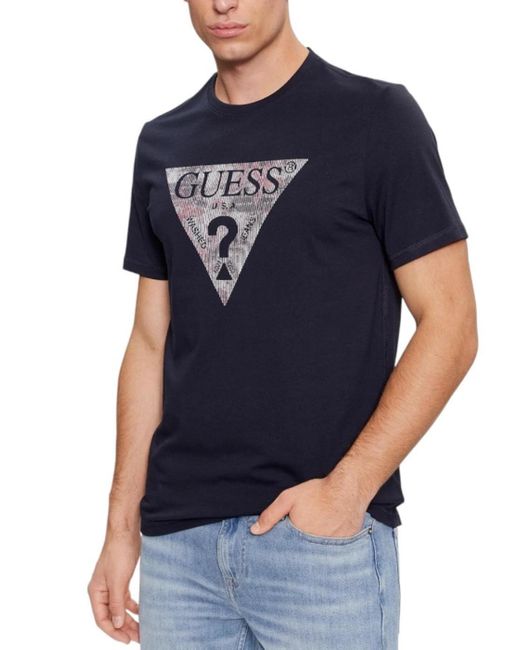 Guess Blue Ss Cn Triangle Gel Print Tee for men