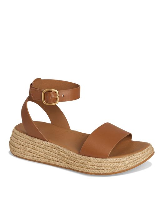 Fitflop Brown F-mode Espadrille Leather Flatform A/strap Sandals