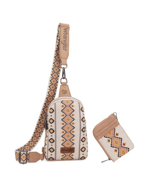 Wrangler Natural Aztec Crossbody Sling Bags For Wallet Set