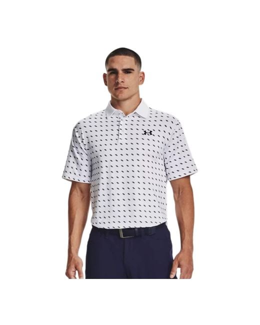 Under Armour White Playoff 2.0 Deuces Printed Polo Shirt for men