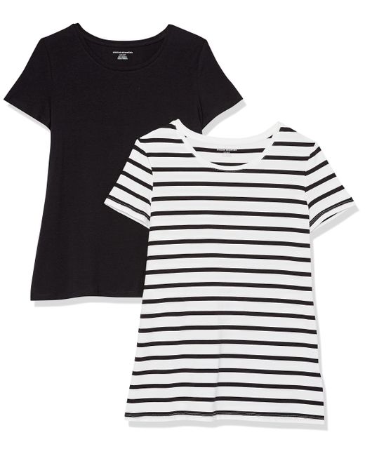 T-Shirt Girocollo a iche Corte con vestibilità Classica Donna di Amazon Essentials in Black