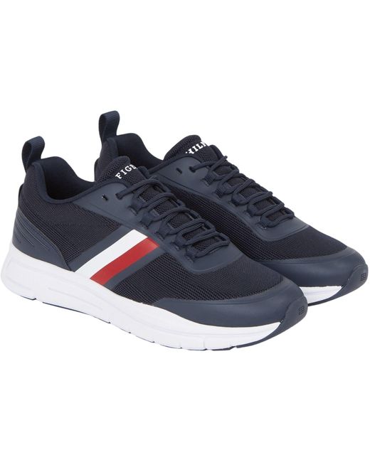 Hombre Runner Sneaker Modern Runner Stripes Knit Zapatillas de deporte Tommy Hilfiger de hombre de color Blue