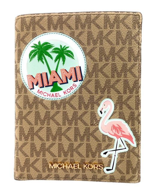 Michael Kors Jet Set Travel Passport Wallet Miami Flamingo in Green