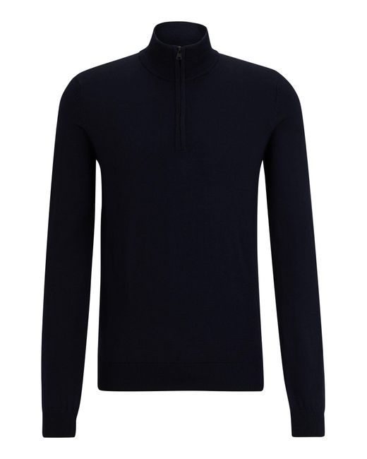 HUGO Blue Zip-neck Regular-fit Sweater In Virgin Wool for men