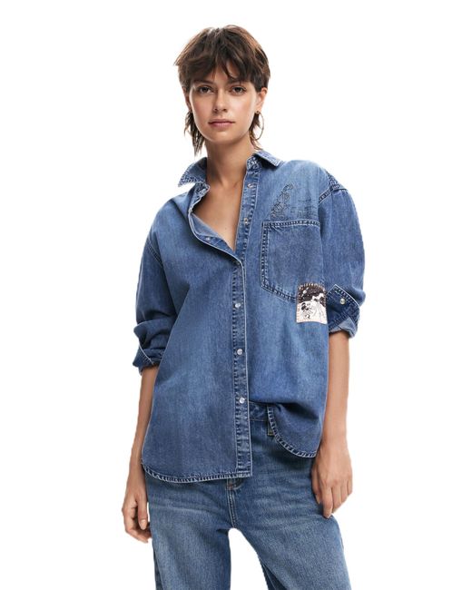 Desigual Blue Woven Shirt Long Sleeve Blouse