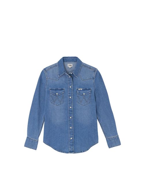 Wrangler Blue Denim-Hemd Langarm Slim Passform