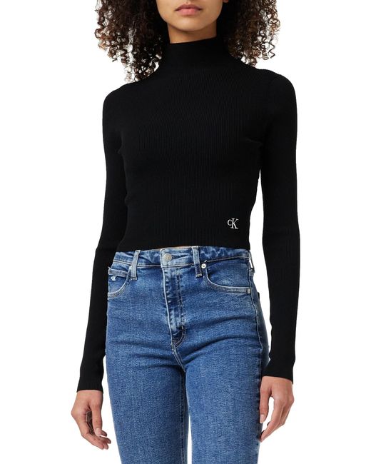 Calvin Klein Blue Einfacher Cropped Pullover