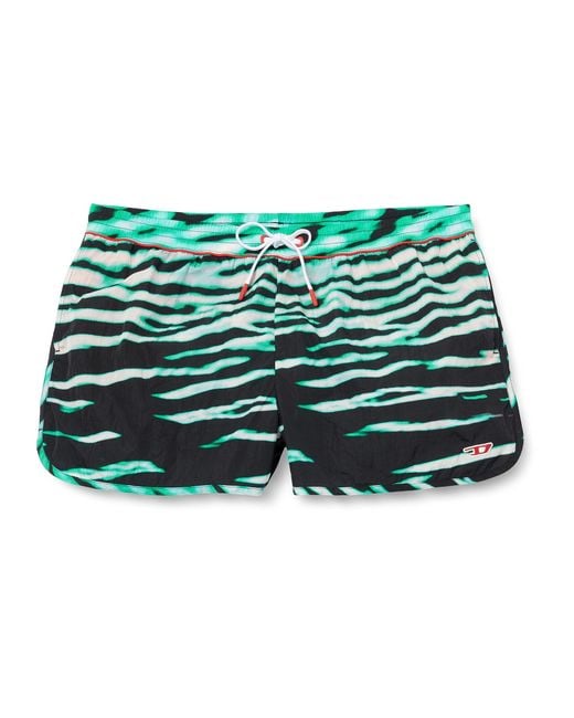 DIESEL Green Logo-patch Graphic-print Swim Shorts for men