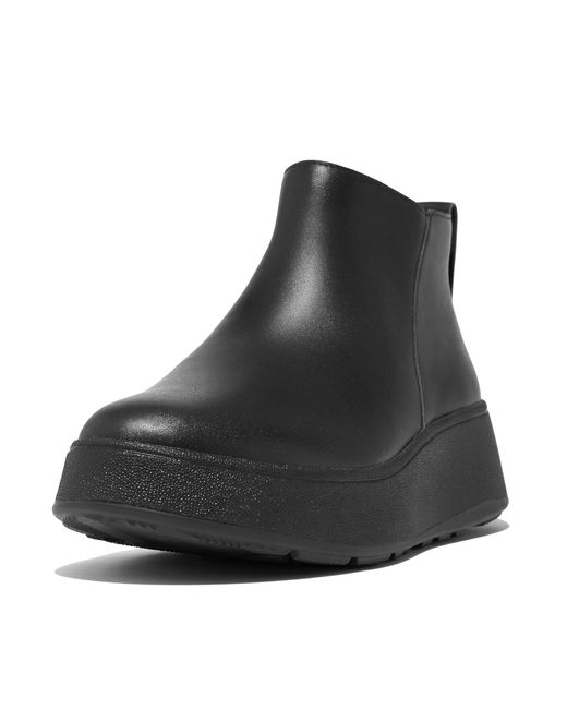Fitflop Black F-mode Leather Flatform Zip Ankle Boots