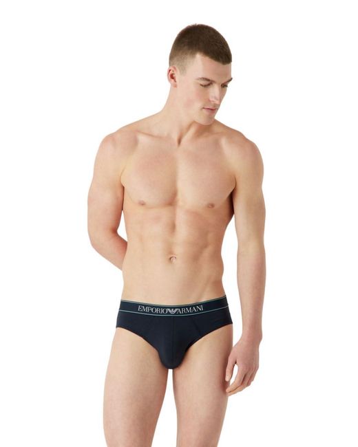 Emporio Armani Yarn Dyed 2 Pack Brief in Blue for Men Lyst