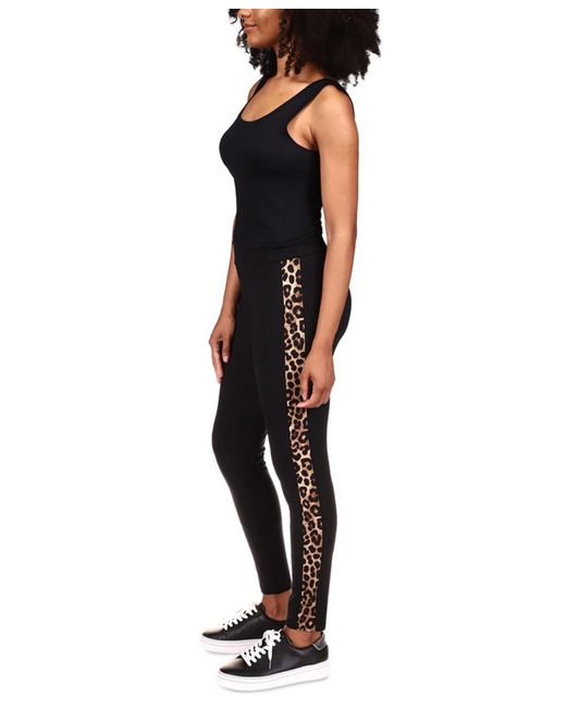 Michael Petite Black Cheetah-Panel Leggings da donna di Michael Kors