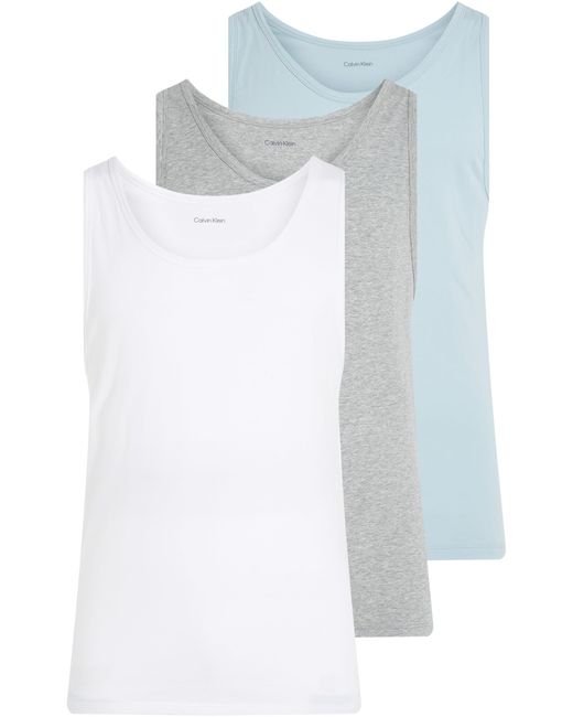 Camisetas de Tirantes Hombre Pack de 3 con Cuello Redondo Calvin Klein de hombre de color White