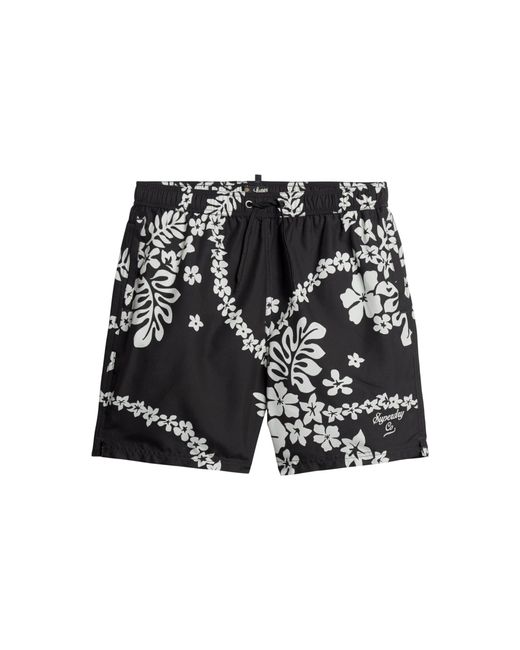 Superdry 17-Zoll Badeshorts aus recyceltem Material mit Hawaii-Print Surfschule Schwarz L in Black für Herren