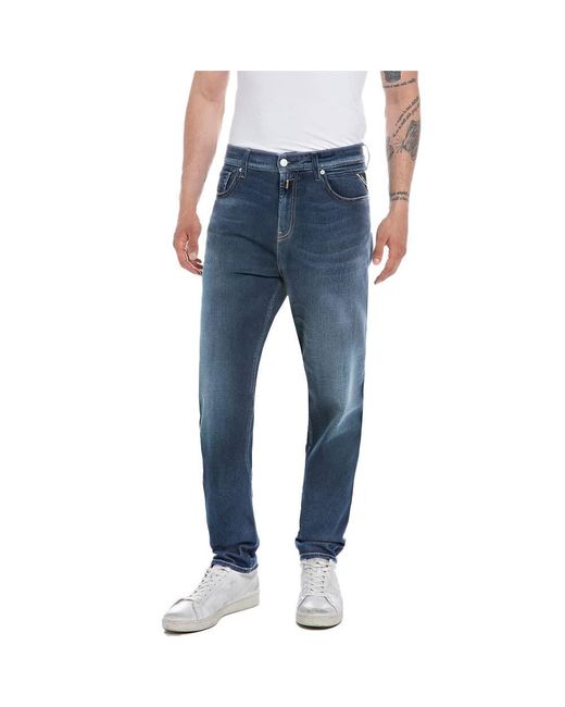 Jeans Uomo Sandot Tapered Fit Elasticizzati di Replay in Blue da Uomo