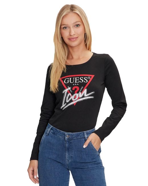 Guess Black Langärmliges T-Shirt für