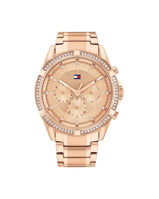 Tommy Hilfiger Natural Analogue Multifunction Quartz Watch For Women With Rose Gold Colored Stainless Steel Bracelet - 1782617