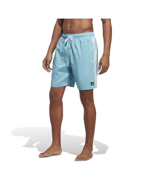 Adidas Blue 3-stripes Classics 19" Swim Shorts for men