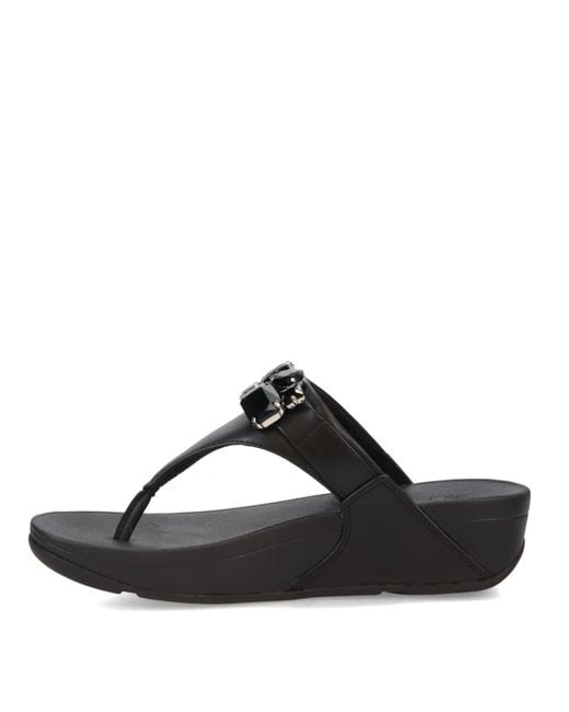 Fitflop Black Lulu Jewel-deluxe Leather Toe-post Sandals Wedge
