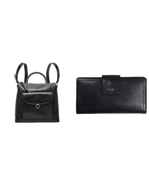 Parker Sac en cuir noir et portefeuille Logan en similicuir Fossil en coloris Black