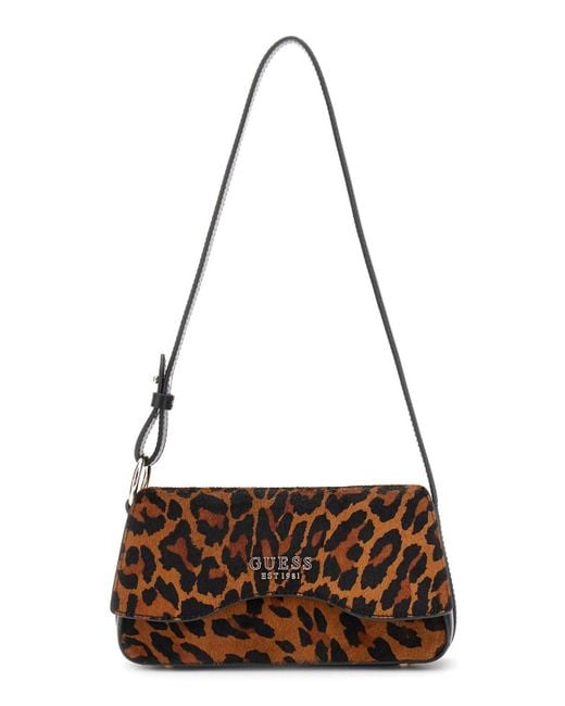 Guess Schoudertas Domitilla Flap Shoulder Bag Leopard Bruine in het Brown