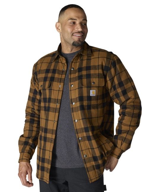 Carhartt Brown Relaxed Fit Flannel Sherpa-lined Shirt Jac for men