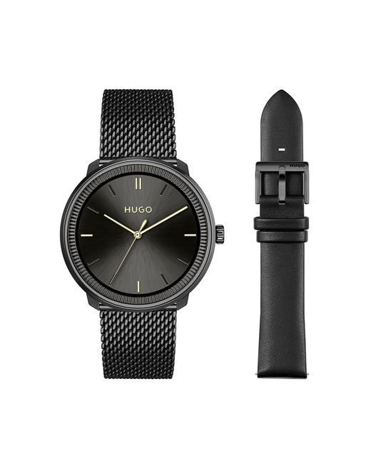 HUGO #fluid Black Ionic Plated Watch With Interchangeable Bands