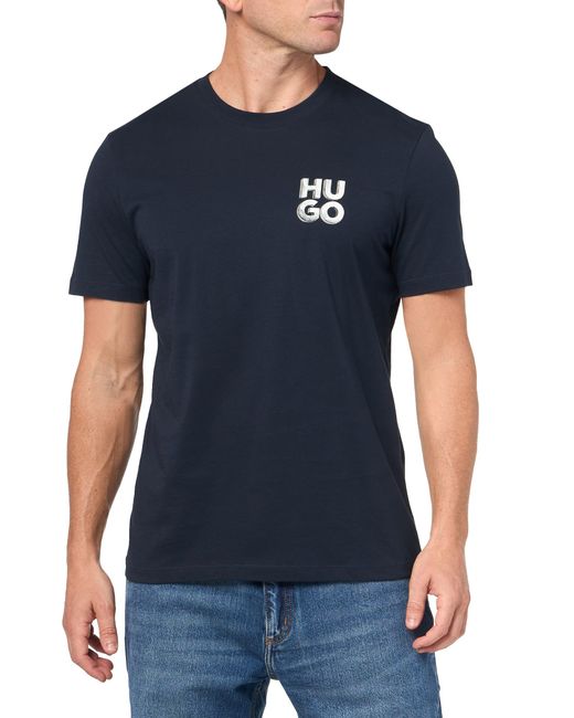 HUGO Blue Stacked Short Sleeve Tshirt Shirt for men