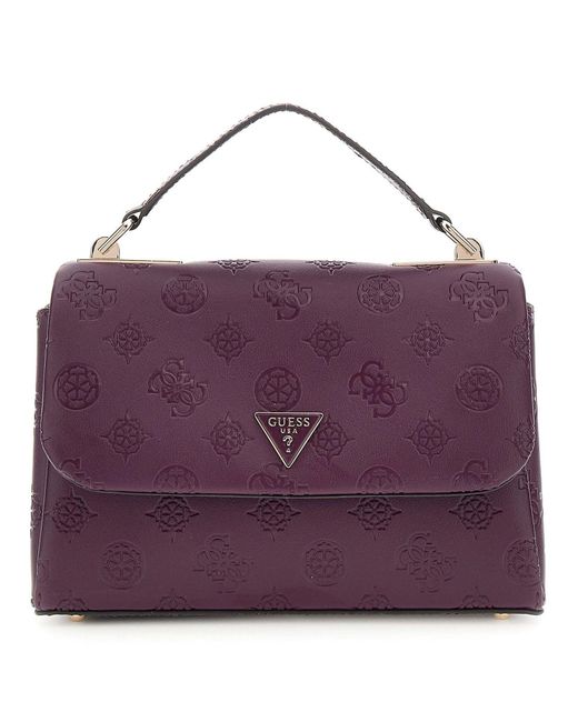 Guess Handtas Schoudertas Tisha Top Handle Flap Bag Wine Logo Wijnrood in het Purple