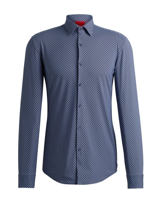 HUGO S Kenno Slim-fit Shirt In Printed Performance-stretch Fabric Blue for men