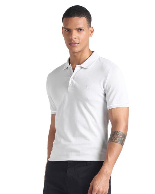 Calvin Klein White Polo Shirt Short Sleeve for men