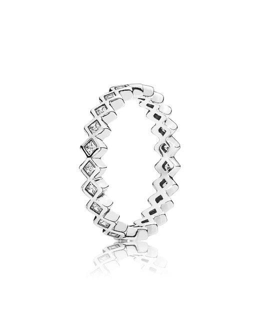 Pandora Metallic Ring Quadrate 925 Silber Zirkonia weiß Gr. 56