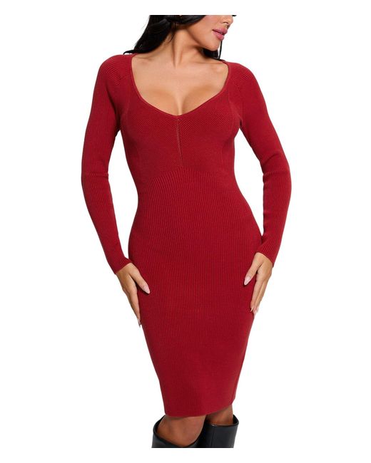 Guess Red Long Lseeve Josie Cardi Sweater Dress