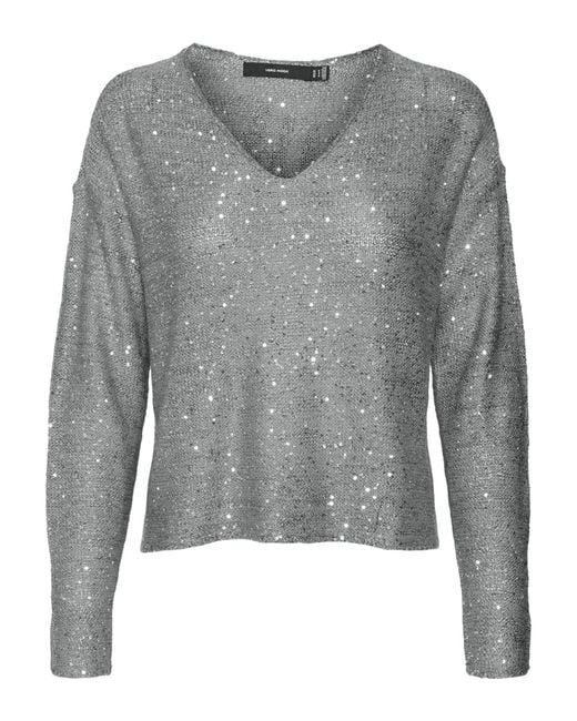 Vmleilani New LS-Pullover con Scollo a V Maglione Lavorato a Maglia di Vero Moda in Gray