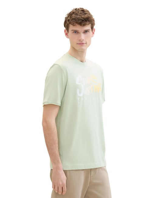Tom Tailor Basic T-Shirt mit Text-Print in Green für Herren