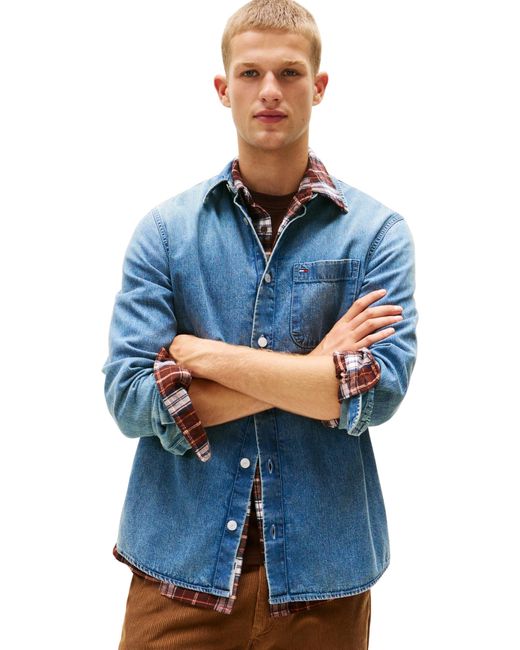 Uomo Camicia in Jeans Regular Denim Taschino sul Petto di Tommy Hilfiger in Blue da Uomo