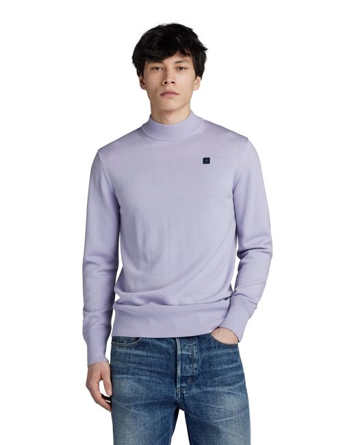 G-Star RAW Purple Premium Core Mock Knitted Sweater for men
