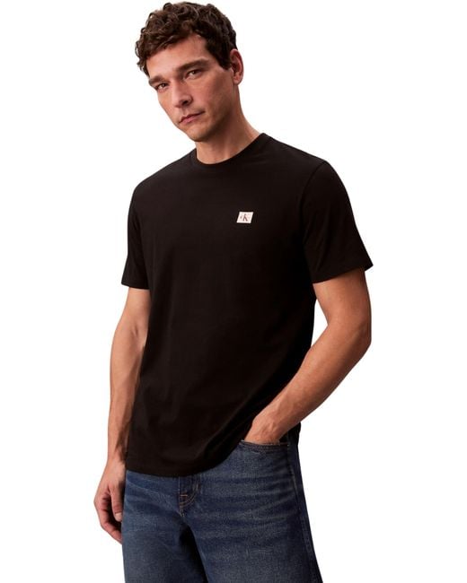Camiseta de manga corta Hombre Badge Jersey Classic Tee de algodón Calvin Klein de hombre de color Black