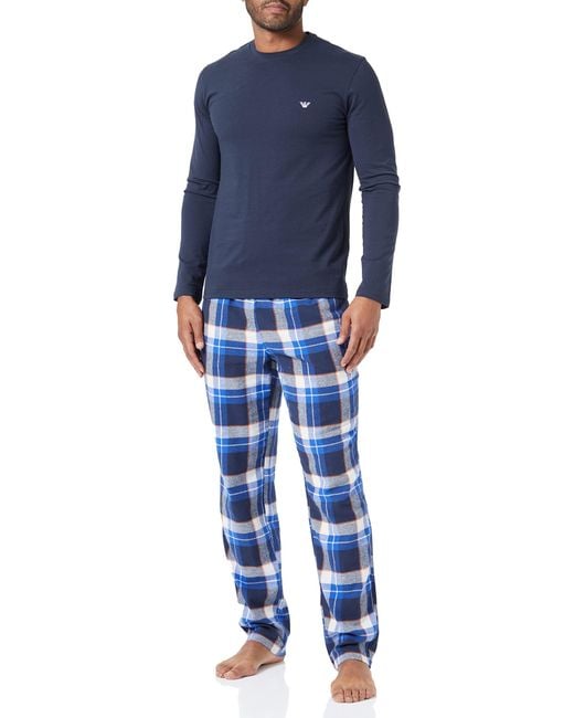 Emporio Armani Yarn Dyed Woven T-shirt And Pants Pyjama Set in Blue for Men  | Lyst