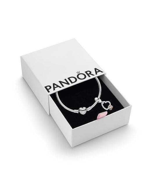 Pandora Black 14k Rose Gold-plated And Sterling Silverheart Full Of Hearts Dangle Charm & Heart Clasp Snake Chain Bracelet - Jewellery Set