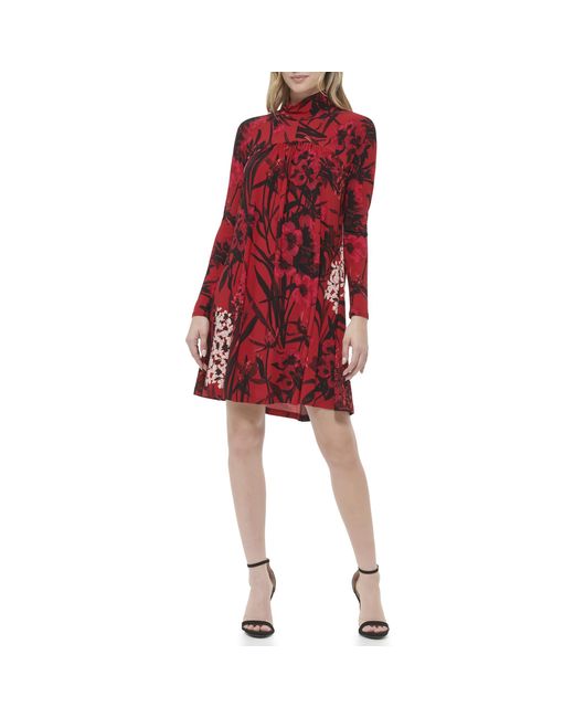 Tommy Hilfiger Red Floral Jersey Long Sleeve Dress