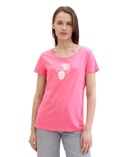Tom Tailor Pink Basic T-Shirt mit Blumen Print